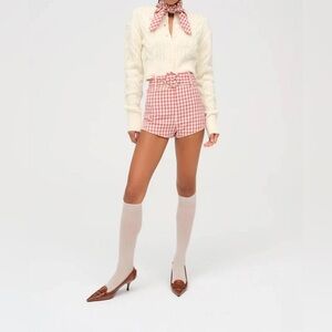 For Love & Lemons Georgia Gingham Shorts Mauve Belted Festival | NWT Size XS